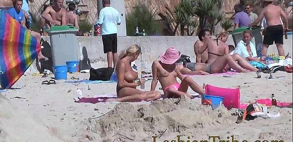  teens lesbians public kissing and massage on the beach